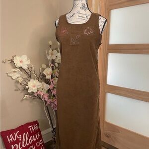 Erika. Brown Suede Maxi Dress with Embroidered 🍂 leaf